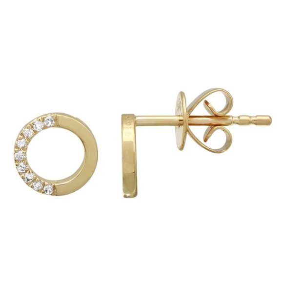 14k Yellow Gold Open Circle Diamond Earrings